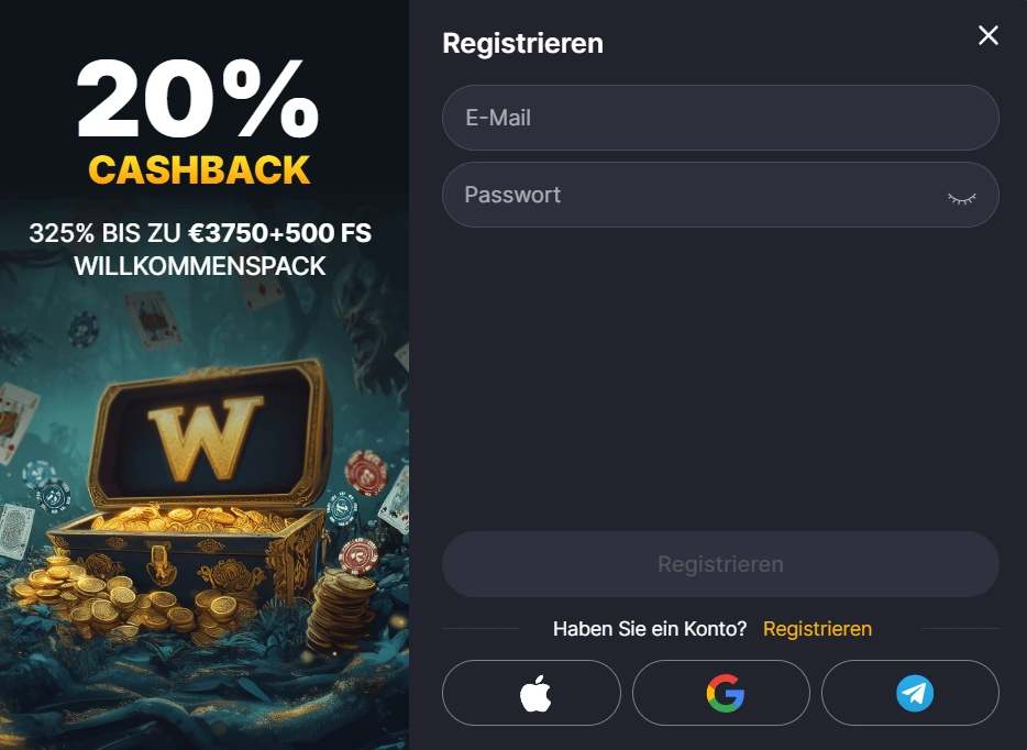 Winhero Casino Registrierung mit 20 Prozent Cashback und Willkommensbonus bis 3750 Euro und Freispiele